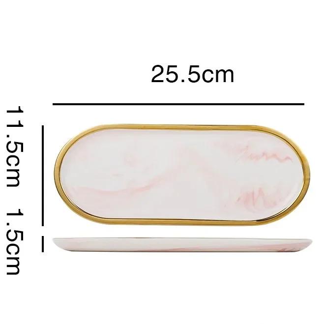Nordic Creative White Marble Ceramic Jewelry Storage Tray Oval Ellipse Fruit Tray Decorative Plate Food Dessert Dish Tableware