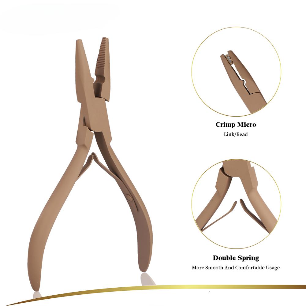 Hair Extension Pliers Kit Tan Color Nylon Teeth Boar Bristle Hair Brush for Women Grils Micro Beads Loop Needle Threader