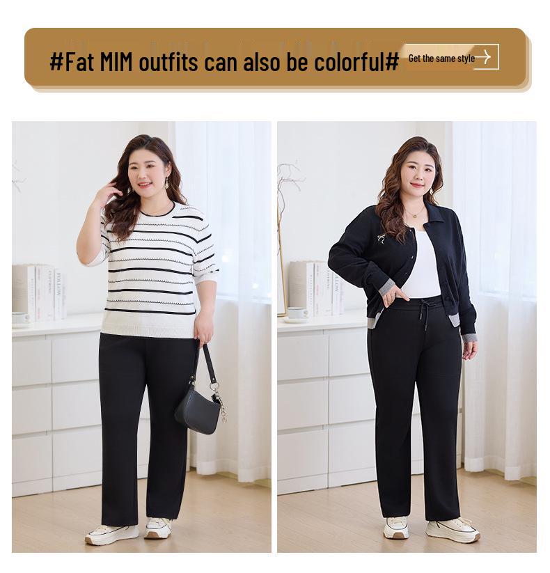 Plus Size Women's Casual Wide-Leg Pants for Pear-Shaped Body - Elastic Waist, Slimming, Autumn/Winter Versatile Trousers