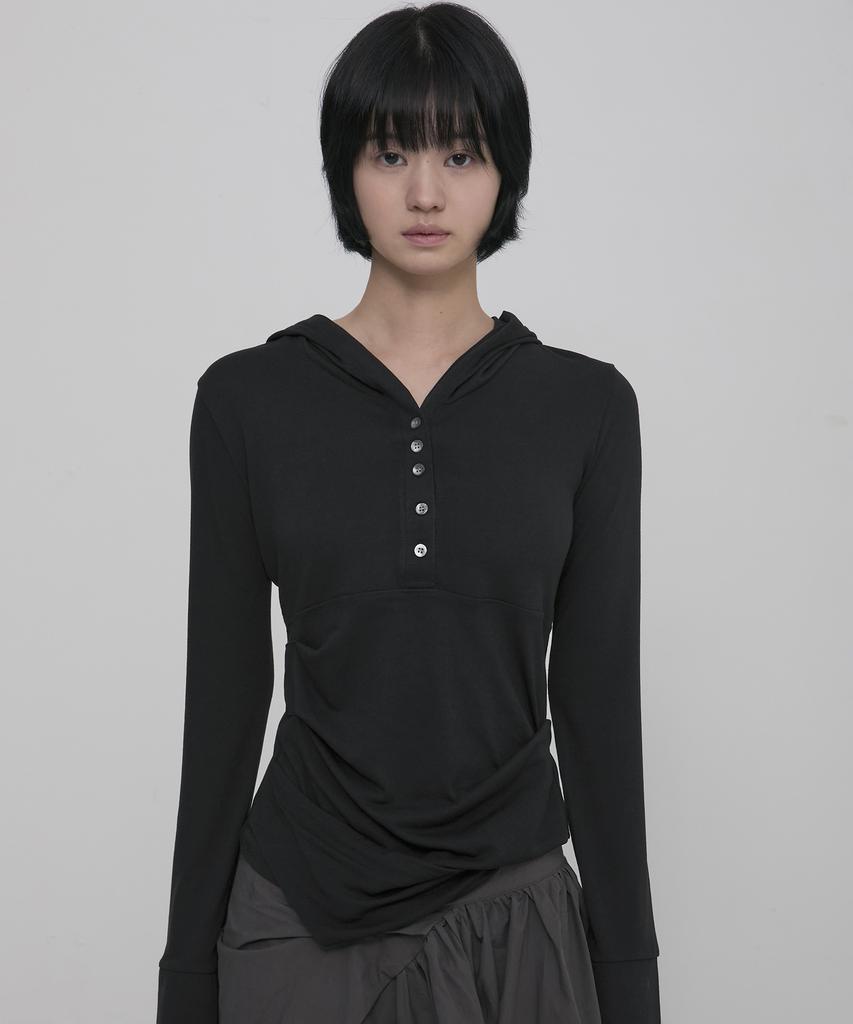 Asymmetrical Draped Hoodie (Fl-187_Black)
