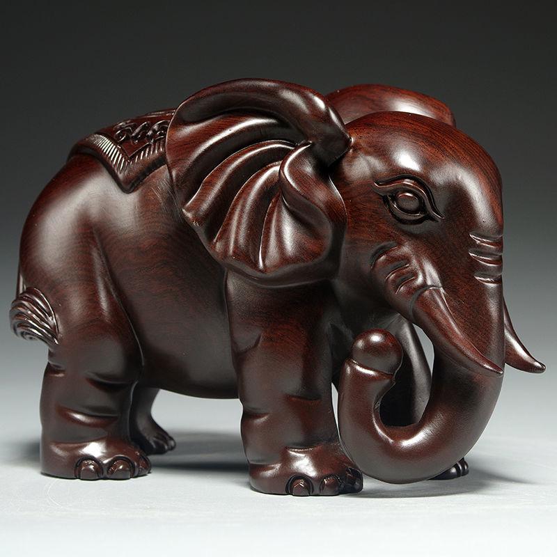 Large Ebony Wood Elephant Carving Set - Home Decor & Housewarming Gift