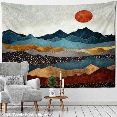 Abstract Mountains Oil Painting Tapestry Boho Psychedelic Witchcraft Aesthetics Wall Hanging Home Decor for Room