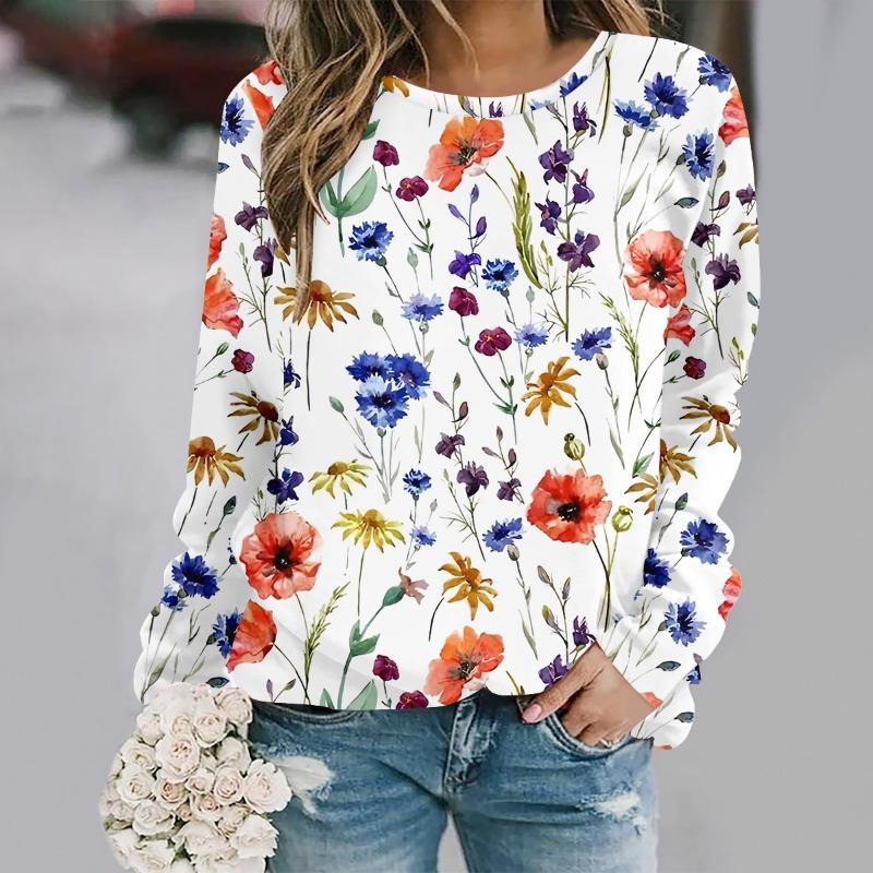 Plus Size Autumn and Winter New Fashion Round Neck Long Sleeve Printed Elegant Casual Loose Pullover Oversized Streetwear