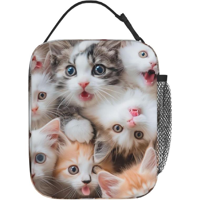 Cute Cat Lunch Box for Kids Girls Boys Kitten Lunch Bag Cooler Tote Reusable Insulated Lunch Bag Container Gifts for Office Picnic Travel Work School