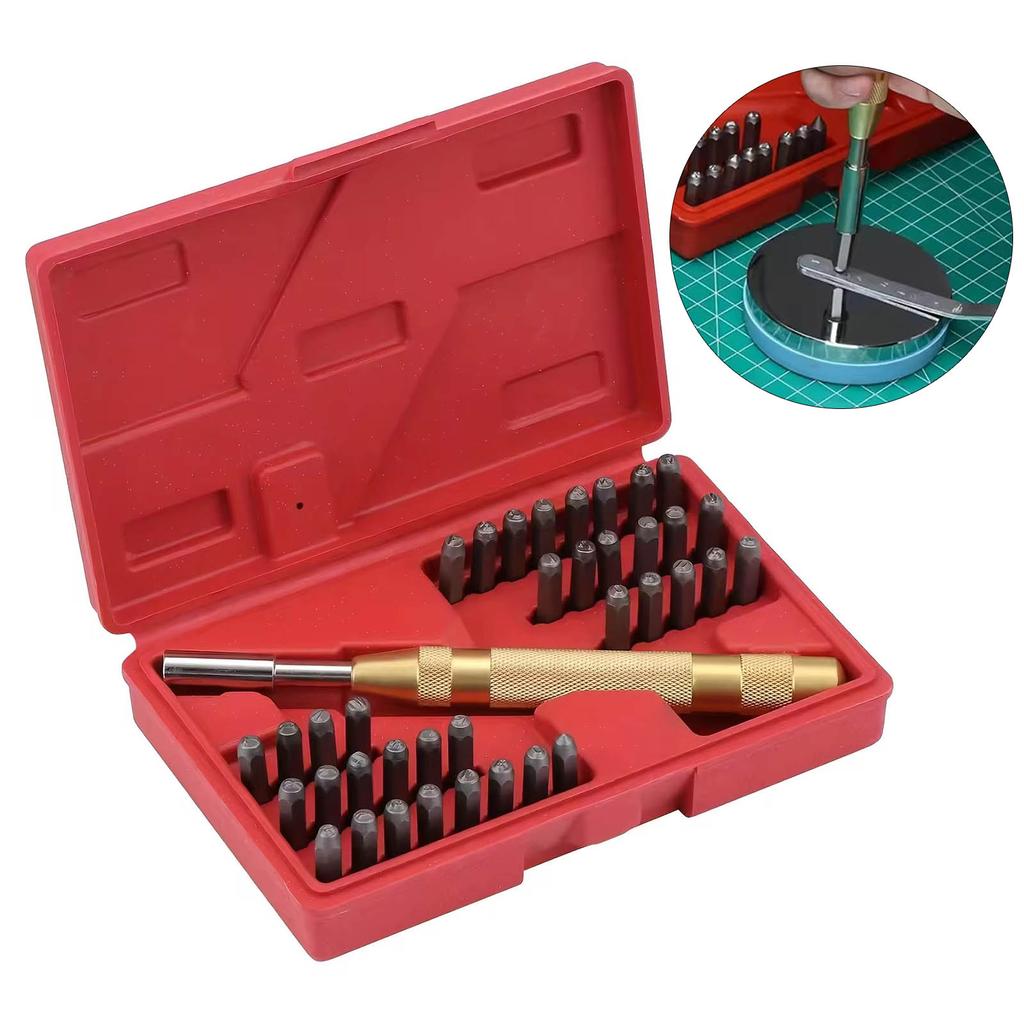 38Pcs Number and Letter Stamp Punching Set 3mm A-Z 0-9 Leather Embossing Stamp Punching Tool with Stamping Handle