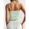 Women Lace Trim V Neck Spaghetti Strap Fitted Crop Cami Top