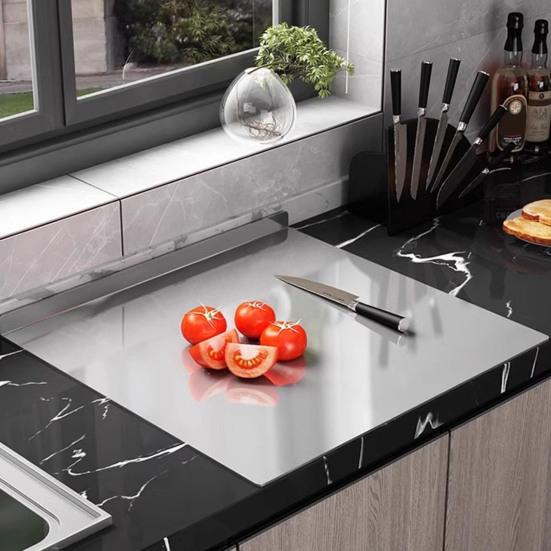 Stainless Steel Cutting Board Anti-Slip L-shaped Edge Chopping Board Multi-Purpose Kitchen Prep Board for Meat Vegetables Dough