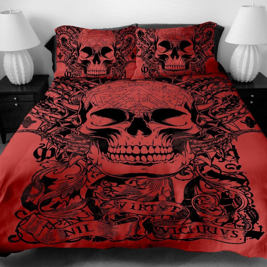 Sugar Skull Duvet Cover King, 3D Skull Bedding Set for Boys Girls, Bones Skeleton Blue Roses Comforter Cover with Pillowcases