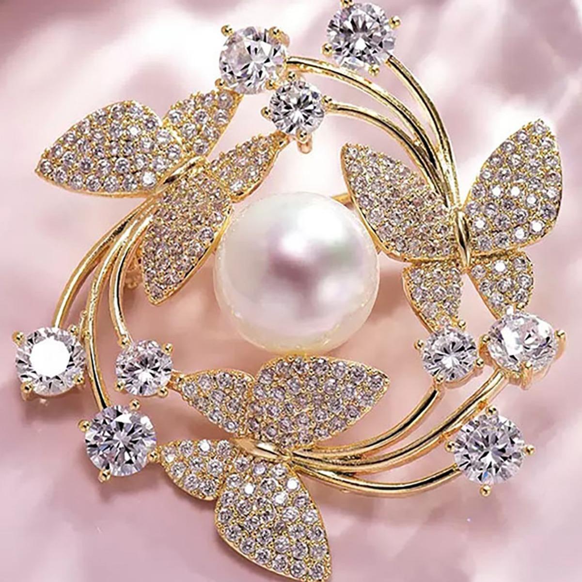 

Pearl Flying Butterfly Wreath Brooch High-End Niche Pearl Corsage Temperament Women S Pin Suit Accessories