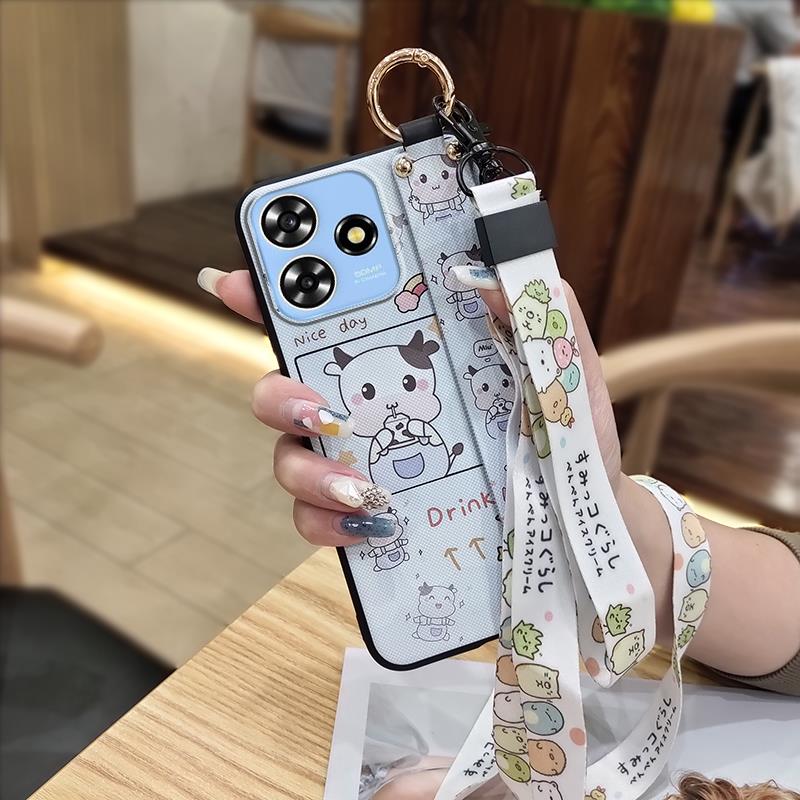 Dirt-resistant Wristband Phone Case For ZTE Blade A73 4G/V50 Smart Anti-knock Cartoon Wrist Strap Phone Holder Soft Case
