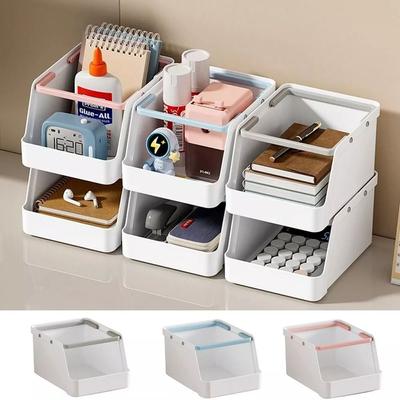 Support de Rangement de Cuisine en Plastique Portable Empilable Boîte de Rangement de Bureau Récipient de Rangement pour Cosmétiques Grande Capacité Porte-Papeterie