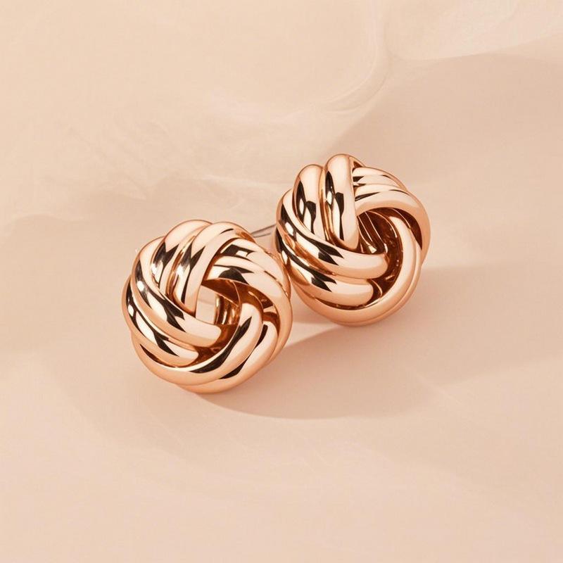 @Specials @Simple circle twist knotted earrings, golden ball, cute temperament stud earrings.