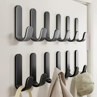 5PCS Adhesive Wall Hooks No Drill Strong Load-Bearing Hooks Durable Carbon Steel Hooks for Bathroom Kitchen Coat Towels