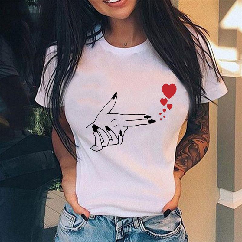 Summer Tshirt Women New Fashion Middle Finger Chest Graphic Printed Round Neck T Shirt Casual Simple Women Tee Tops Female