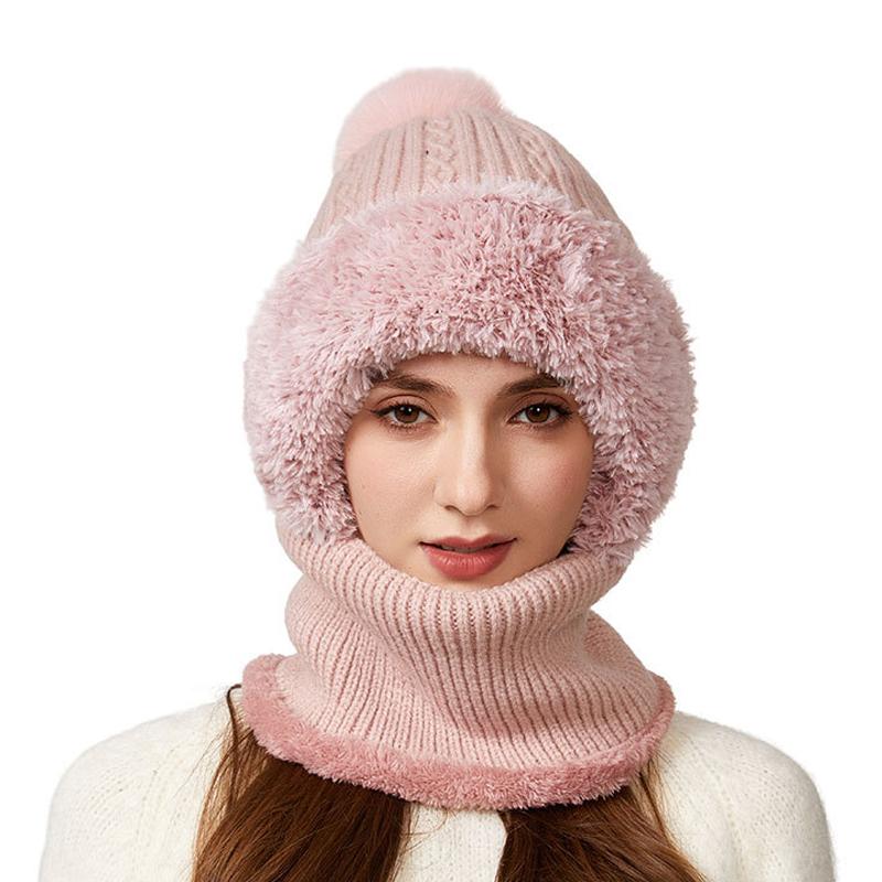 High Stretch Solid Color Knitted Mask Scarf All-In-One Hat Women's Winter Cycling Windproof Warm Hat