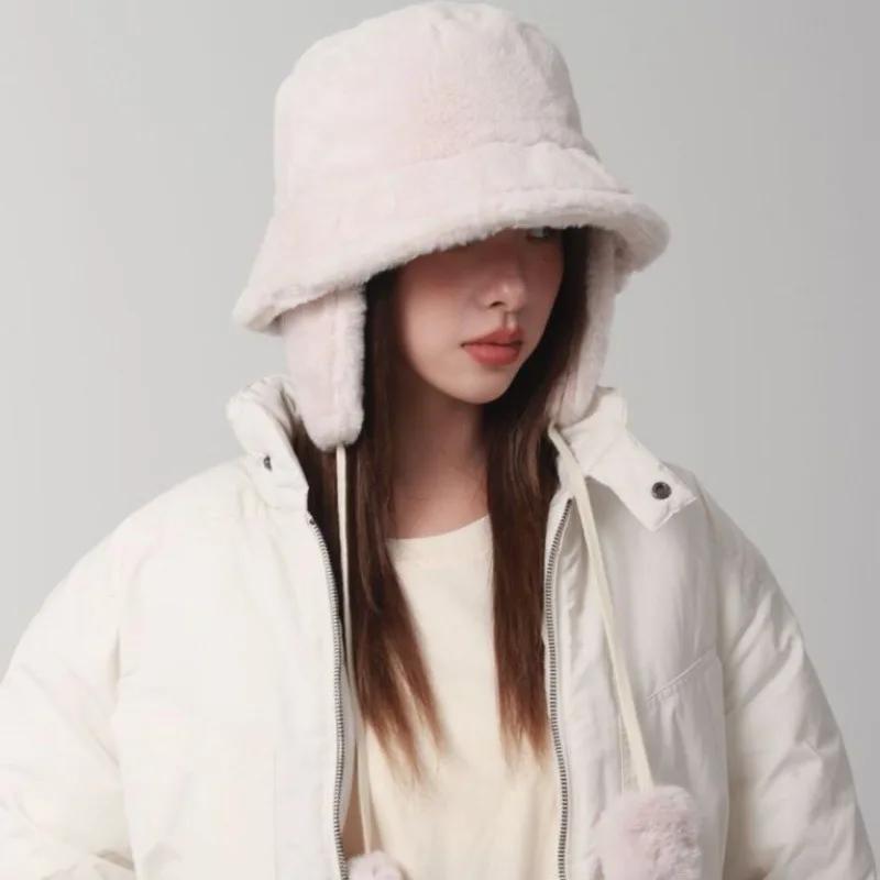 Bomber Winter Warm Bucket Hat Hats for Women Golf Cap Hiking Hat Fur Hat Winter Hat Barrel Cap Cotton Fabric Ear Protection Cap