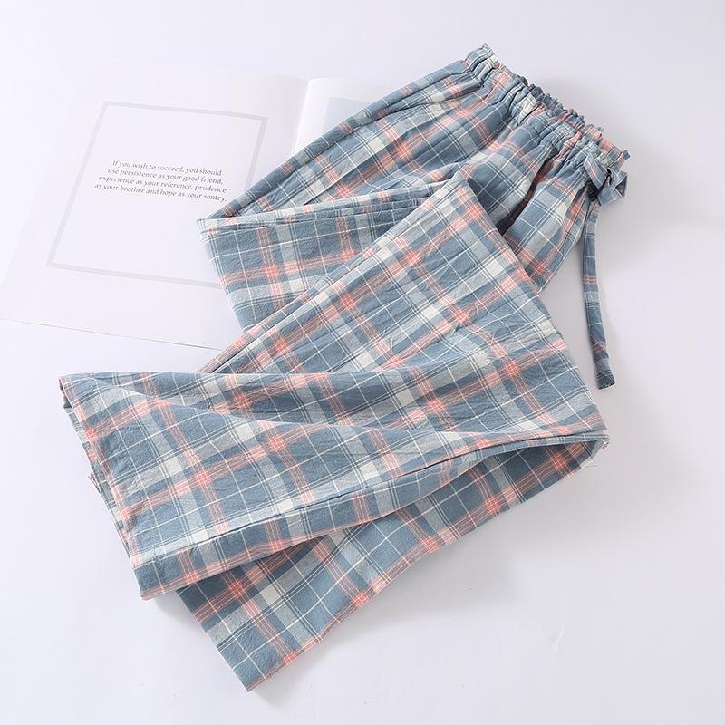 

Японская хлопковая пижама: Мужские и женские клетчатые брюки на весну, лето и осень Female, XL