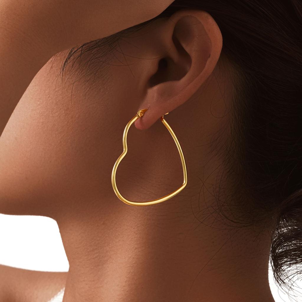 Love Shape Heart Earrings For Women Stainless Steel Ear Hoops Gold Plated Jewelry
