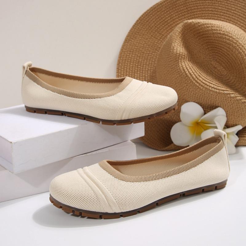 Women's Round Toe Ballet Flats, Soft Knit Slip-On Shoes, Comfortable Casual Flats for Pregnant Women, Plus Size Footwear