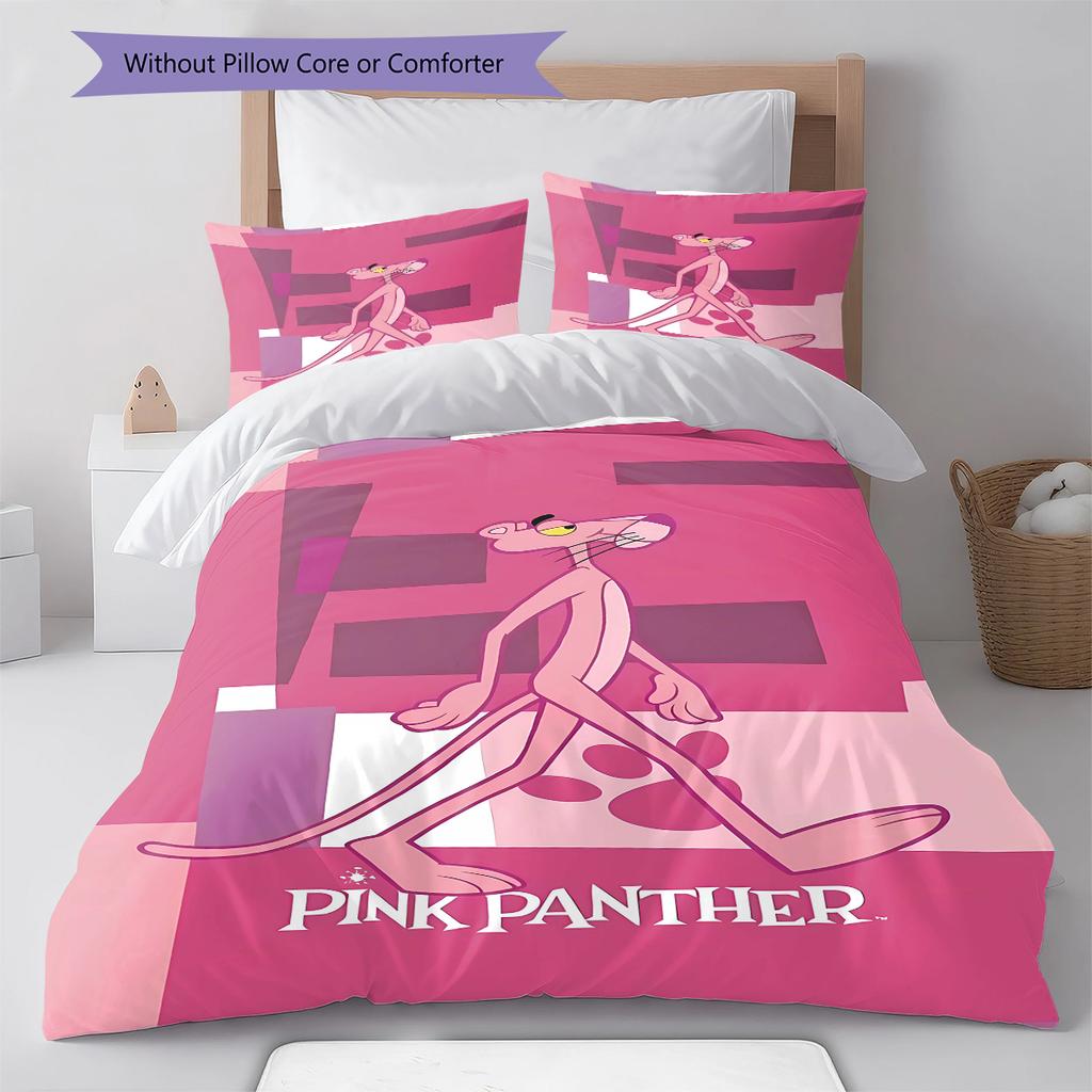 Pink Panther Pattern Bedding Quilt Set Quilt Cover Pillowcase Home Decoration Birthday Gift (1 * duvet cover + 2 * pillowcase, without core)