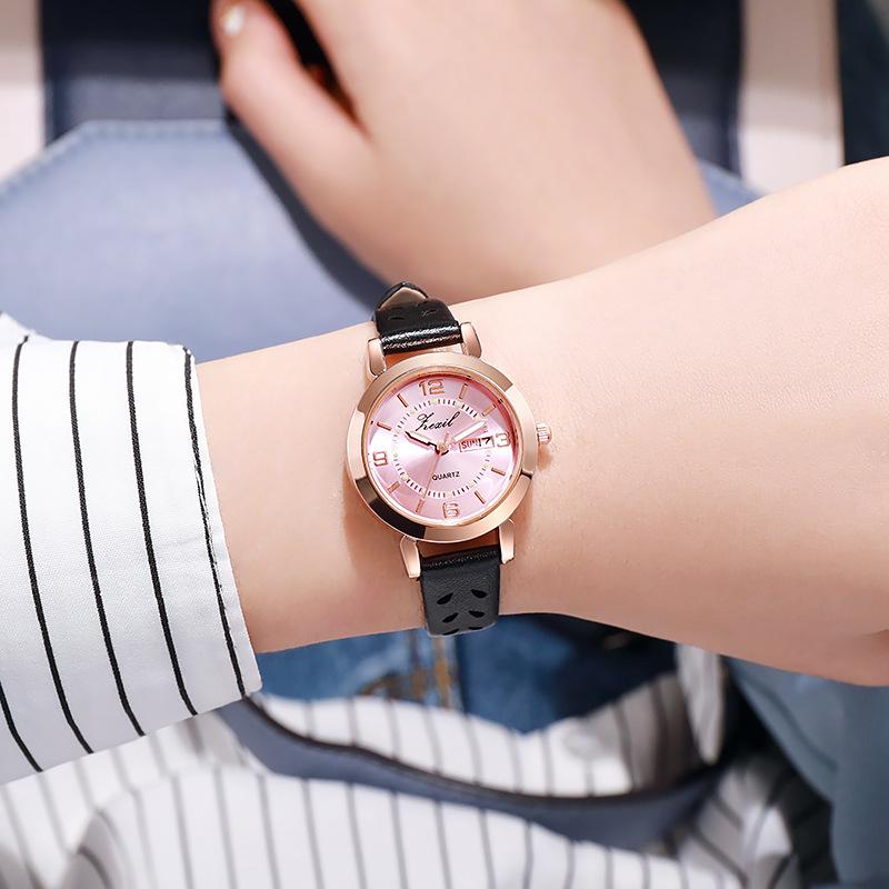 Einfache Wasserdichte Leuchtende Doppelkalender Nicht-Mechanische Uhr Damen Business Armbanduhr