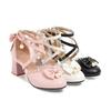 Girls Cross Strap Women Spike High Heels Mary Jane Shoes Party Wedding Cosplay White Pink Ruffles Bow Princess Lolita Pumps32-43
