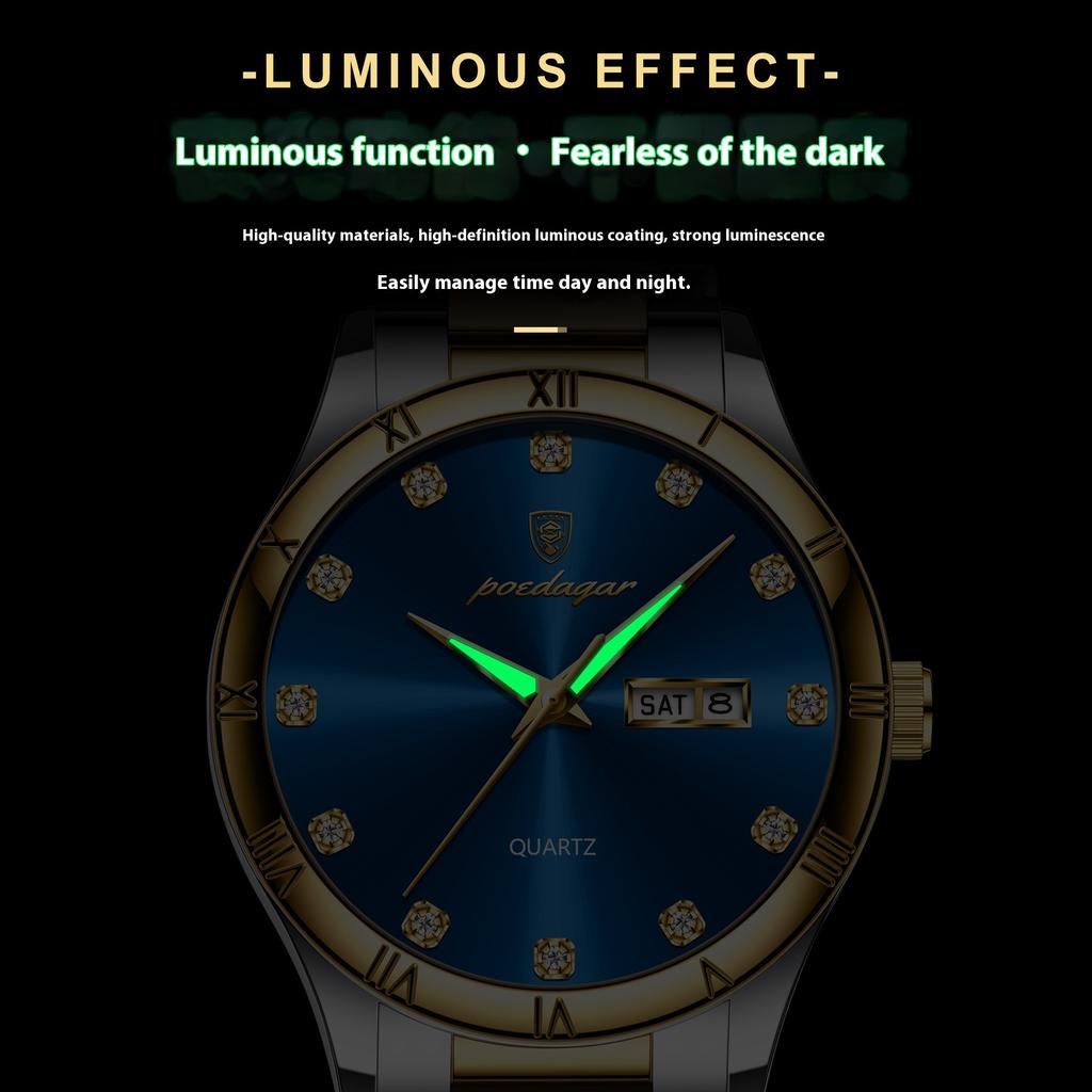Top Brand New Men's Watch Double Calendar Luminous Quartz Diamond Watch
