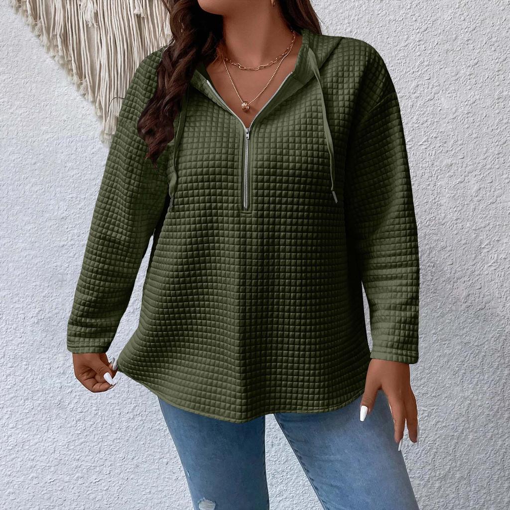 Women's Plus Size Fashion Casual Solid Color Hooded Sweatshirt With Long Sleeves And Drawstring Pullover Top