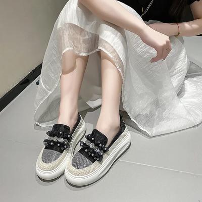 Fashion Casual Sneakers Crystal Lace Flats Platform Shoes Women Walking 2024 New Summer Sandals Thick Designer Running Lady Shoes