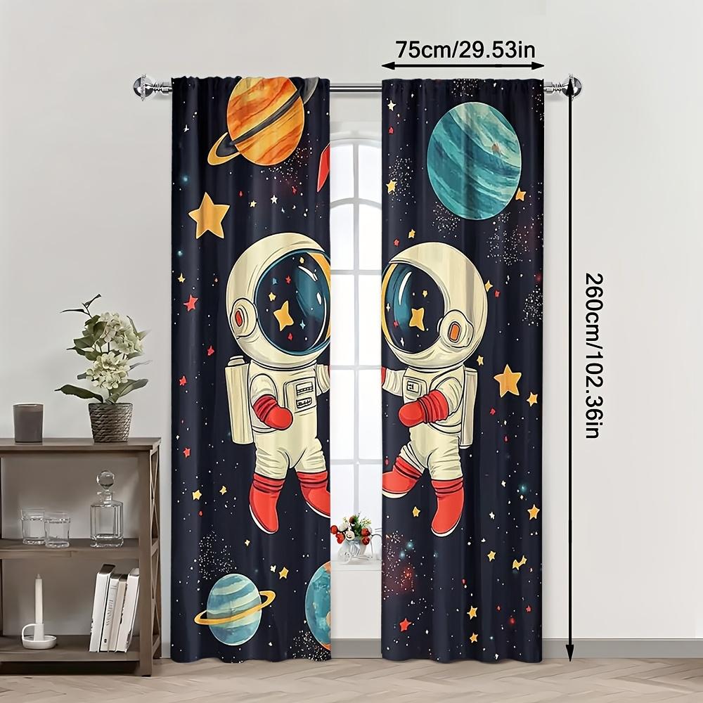 2pcs Space Astronauts Blackout Curtains   Rod Pocket Polyester Panels   HD Digital Print   Semi-Sheer Contemporary Design   Machine