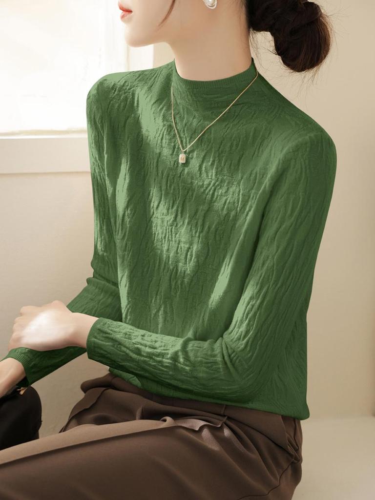 Women's High-Quality Textured Winter Sweater with Half-High Collar and Long Sleeves