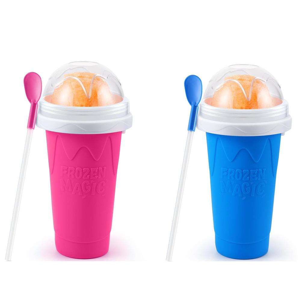 Kubek na slushy DIY Magiczny kubek do robienia slushy Przenośny kubek na soki mleko i lody Podwójna warstwa Silikon z pokrywką i słomką
