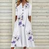 Floral Print V-Neck Mid-Sleeve Casual Dress with Pockets, Button Front, Loose Fit - White/Light Blue/Pink