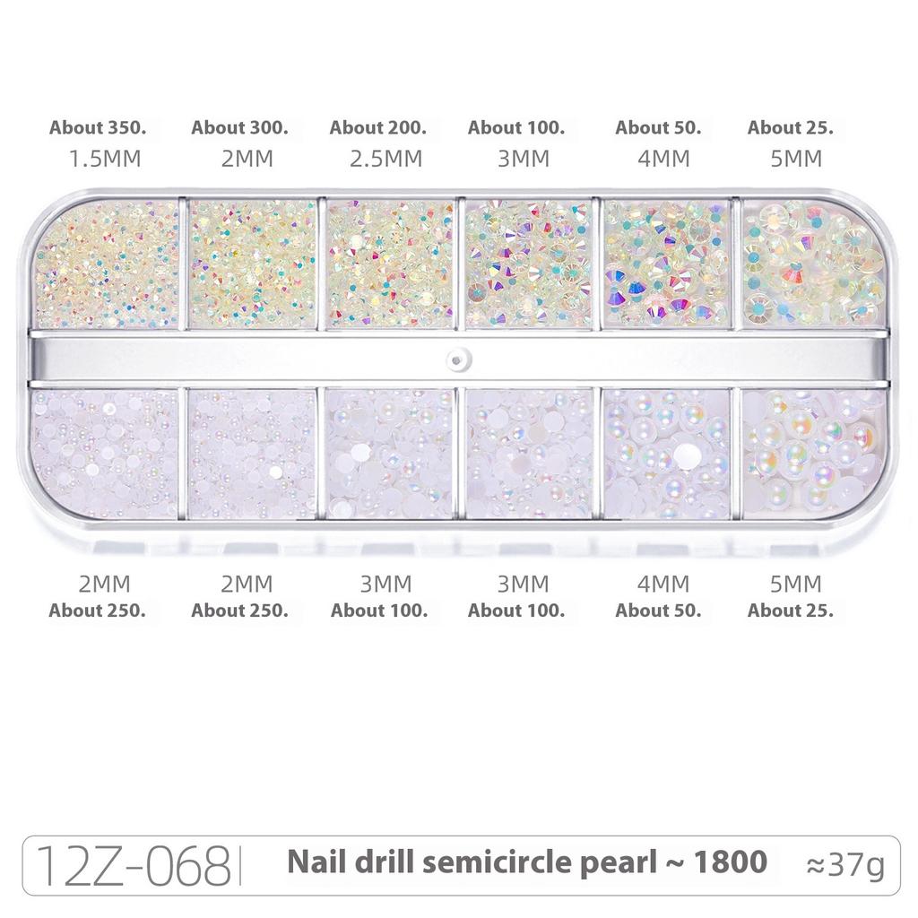 Broca para Nail Art 12 Compartimentos Strass Fundo Plano Broca Formato Especial Unha Vidro AB Aurora Transparente Broca Unha Conjunto de Joias para Nail Art