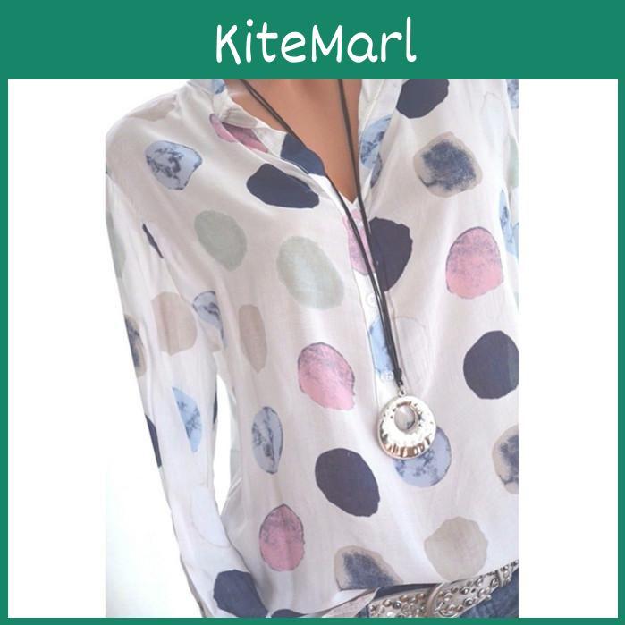 Timeless Womens Polka Dots Print Chiffon Blouse With Long Regular Sleeves