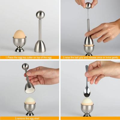 Egg Cracker Topper Set Stainless Steel Soft Hard Boiled Egg Separator Holder with Shell Opener Egg Timer Spoon Cups Kitchen Tool