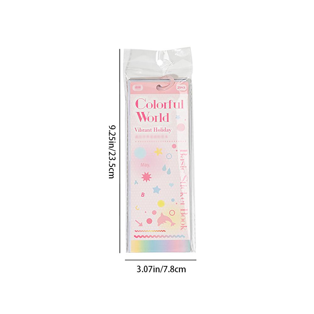 25 Sheets Sticker Book Colorful World Series Ins Style Basic Pattern DIY Memo Key Marking Stickers, Copperplate Paper+PET