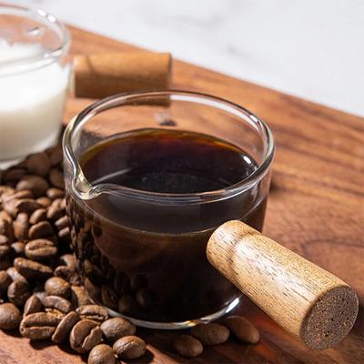 50/100ml Glasmessbecher mit Holzgriff Espressotasse Einzelausguss Milchbecher Küche Transparent Milchkännchen Kaffeetassen Zubehör