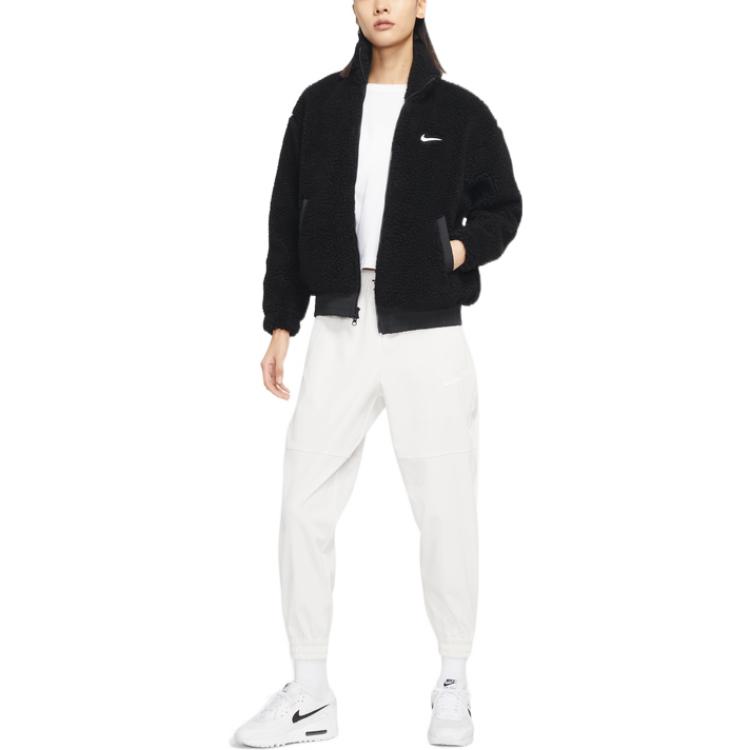 Nike Nsw Swoosh Pluche Jas Met Opstaande Kraag Damesjassen Zwart DR5629-010