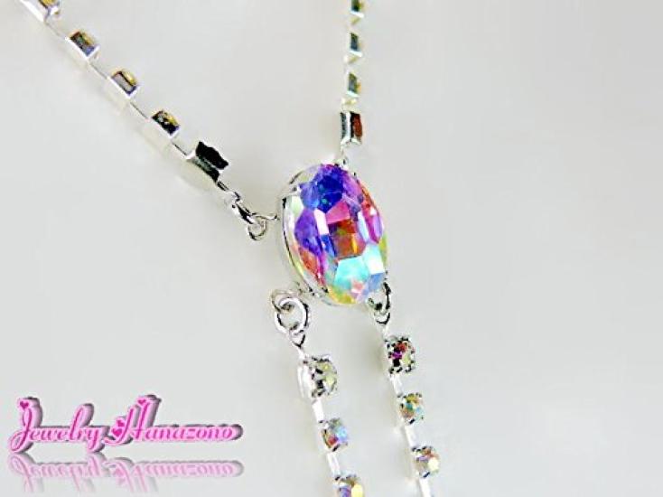 [Jewelry Hanazono] Owalny naszyjnik na sutek z rzędem diamentów i kryształowym wzorem Aurora, Srebrny, Akcesorium na sutek, Srebro próby 925, Biżuteria na sutek,