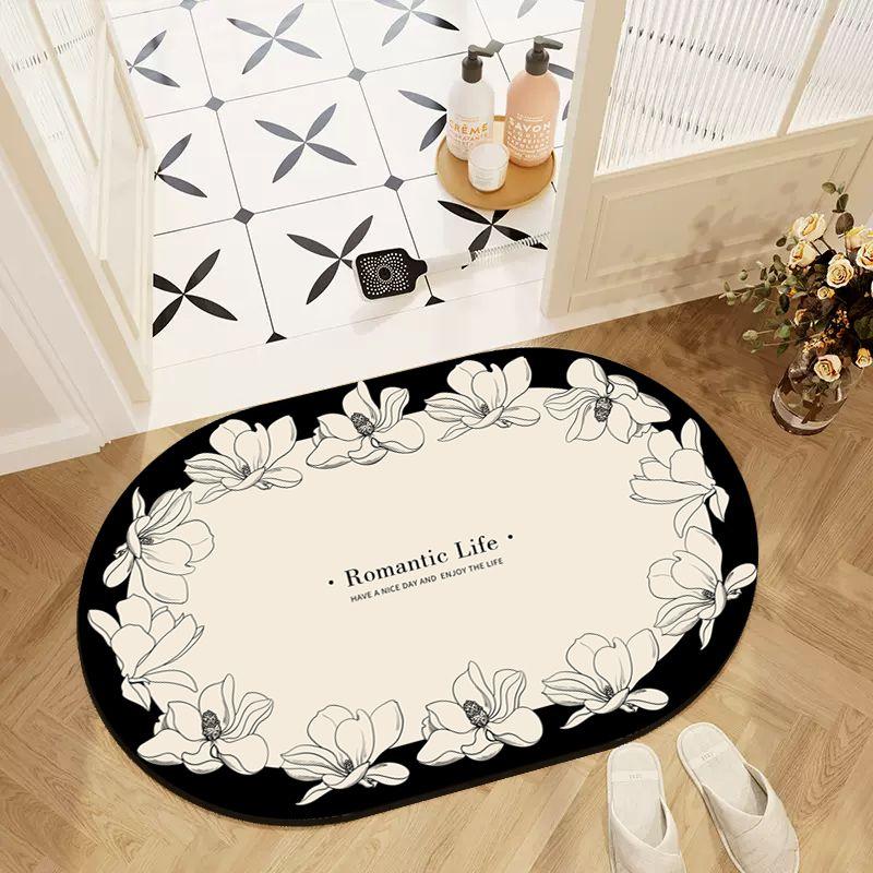 Bathroom absorbent floor mat retro oval non-slip carpet household toilet toilet thickened quick-drying toilet floor mat
