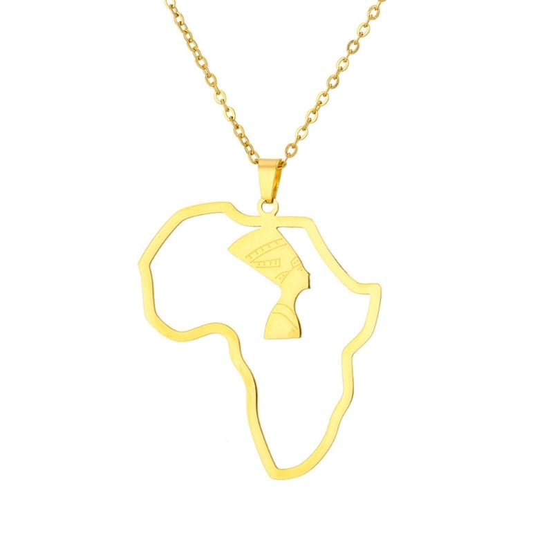 Trendy Unisex Neck Chain Necklace With Detailed Egypt Queen And Africa Map Design Fashionable African Themed Jewelry