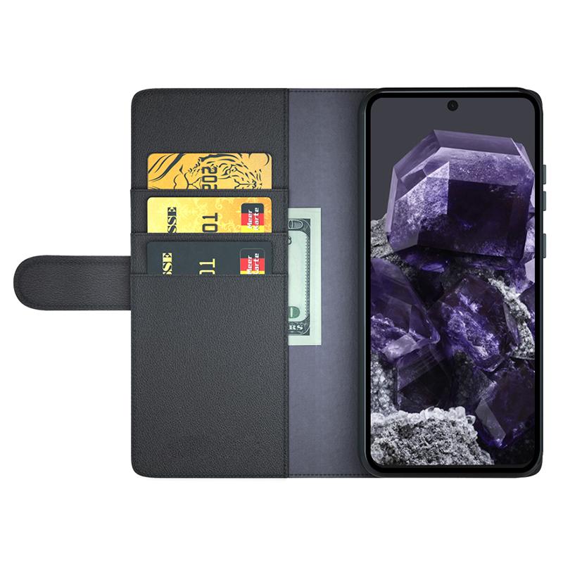 

For Google Pixel 8a Case Genuine Split Leather Phone Cover with Wallet Stand Brown
