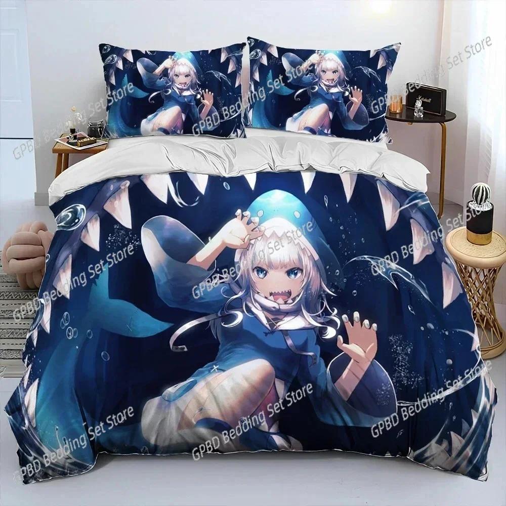 Cute Gawr Gura Hololive Anime Shark Bedding Set Single Twin Double Queen King Cal King Size Bed Linen Set