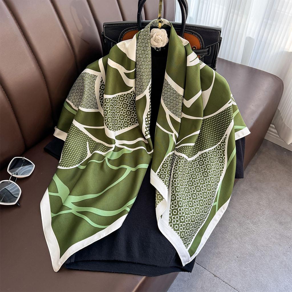New 90Cm Printed Large Square Scarf Women Spring And Autumn Scarves Twill Silk Headscarf Shawl Female Hijab Luxury