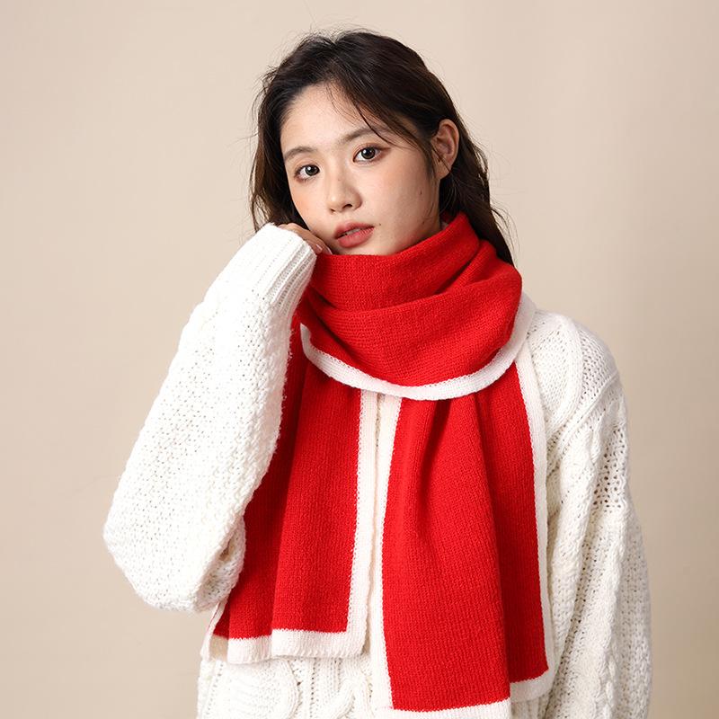 New Red Birthday Christmas Gift for Girls Scarf for Girls Winter Thickened Warm High-end Solid Color Student Scarf