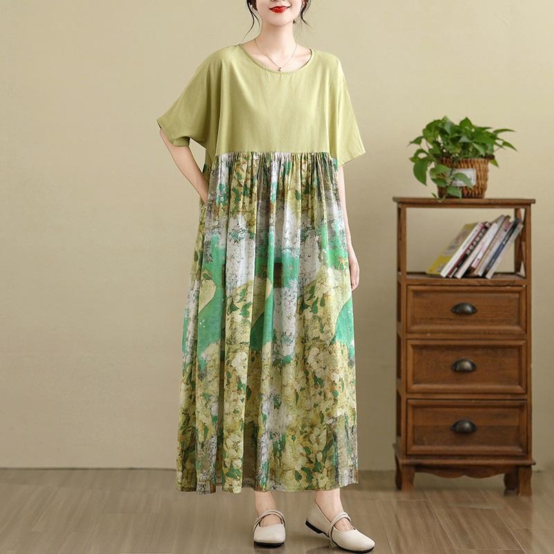 Kortermet Plus size bomull vintage floral nytt i kjoler for kvinner uformell løs lang sommerkjole