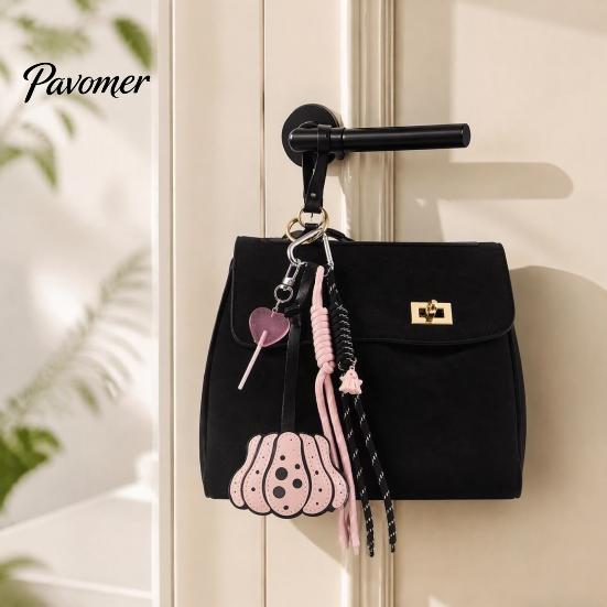 Halloween Pumpkin Keychain Faux Leather Pendant, Bag Charm with Key Ring Braided Rope, Decorative Accessory for Backpacks Handbags Purse