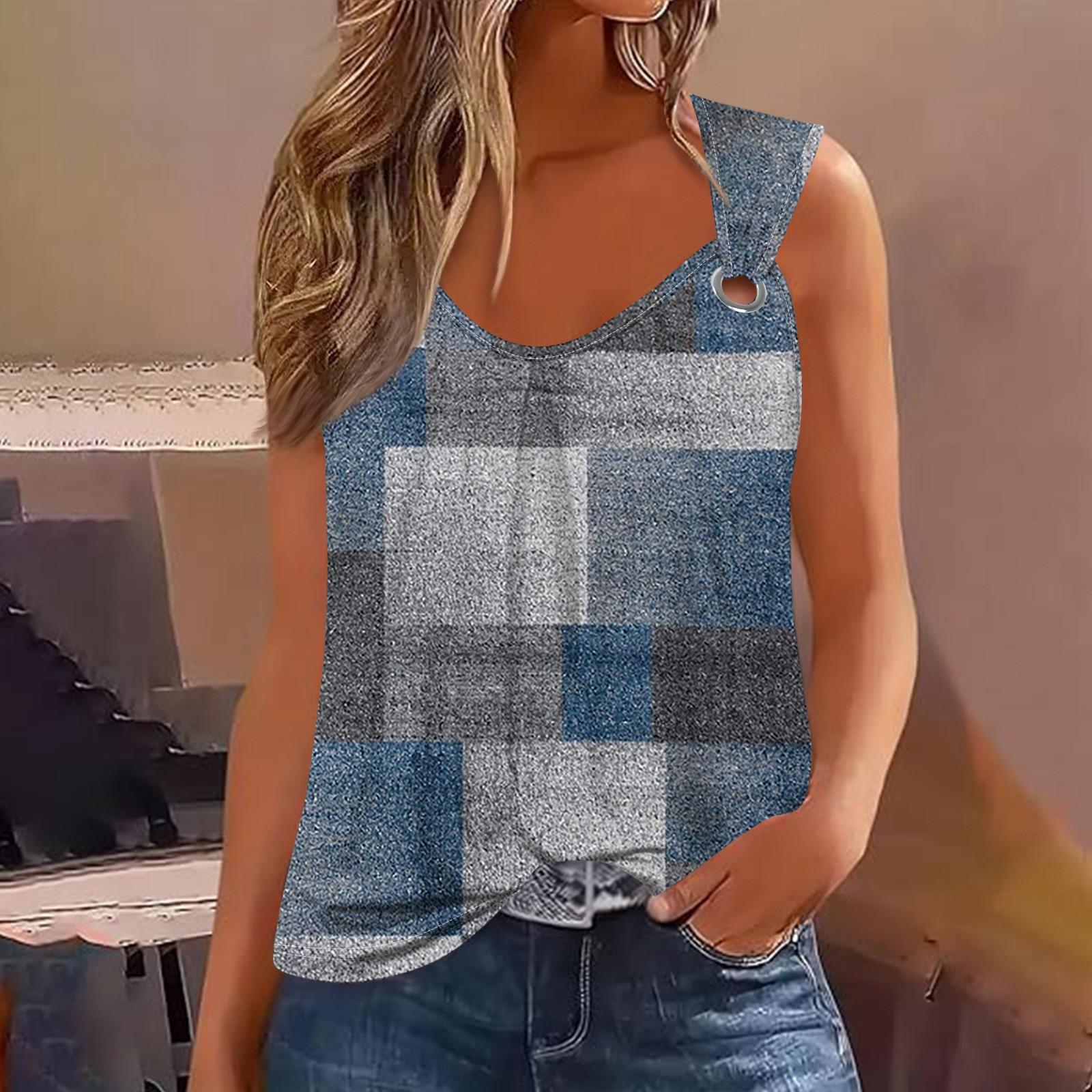 

Летние женские топы на бретелях с круглым вырезом, повседневные струящиеся рубашки без рукавов, повседневные свободные плиссированные футболки, футболки с принтом, женская блузка L