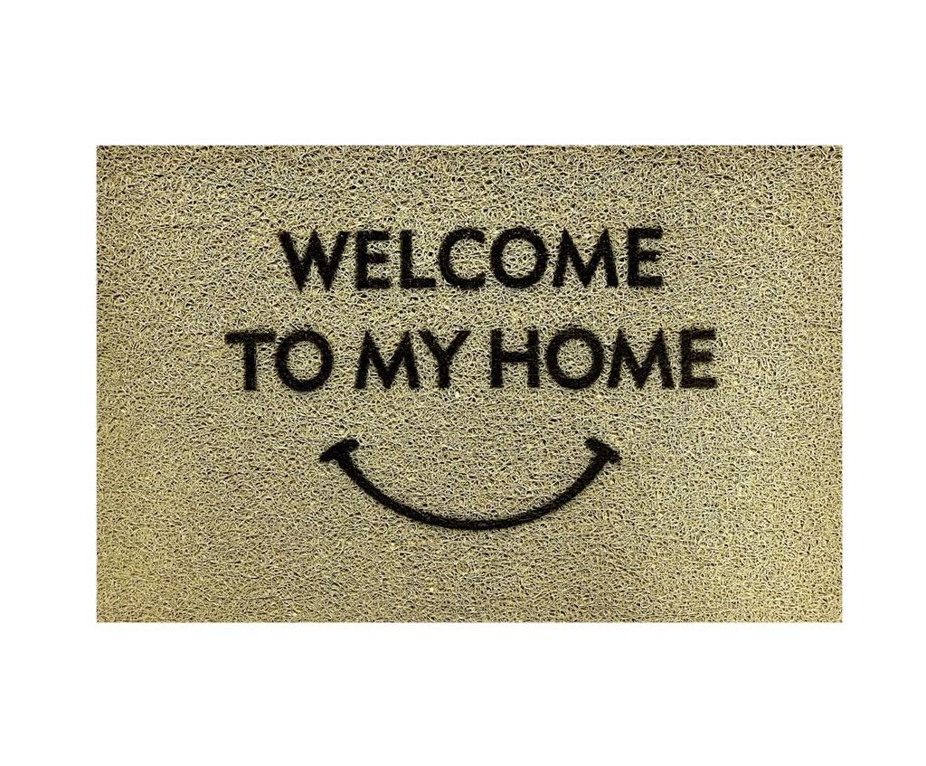 LUCKYSHIN Entrance Mat 60 X 40cm Entrance Mat Outdoor Indoor Washable Mud Remover PVC Quick Dry Welcome Anti-Slip (Smile, Beige)
